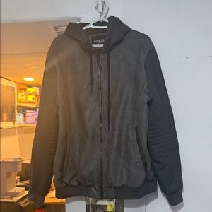 GUESS Two-Tone Black and Gray Hooded Jacket